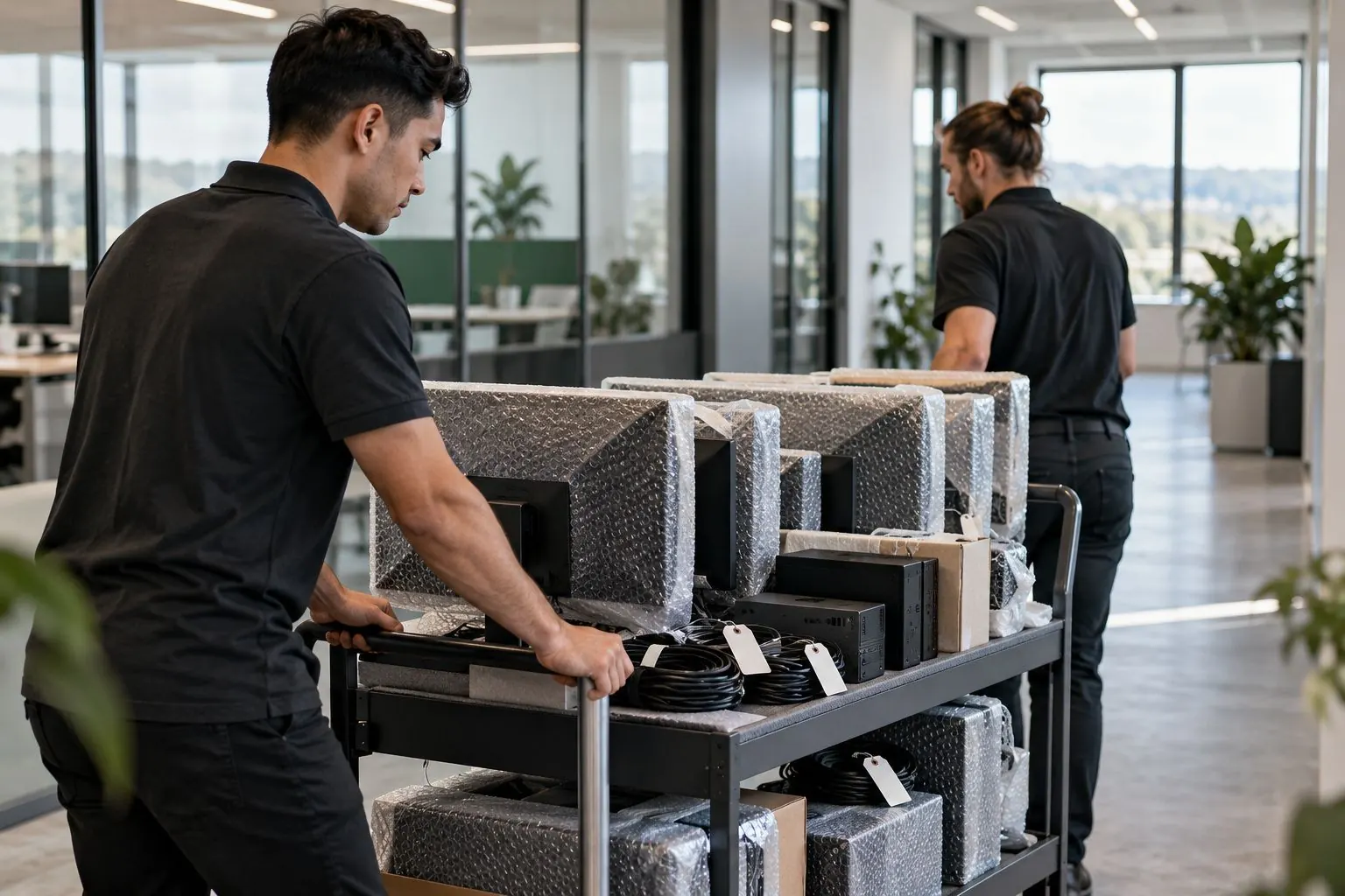 Office relocation with labelled equipment